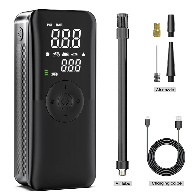 Inflador de neumáticos portátil, compresor de aire inalámbrico y recargable con pantalla digital para coches, motocicletas, bicicletas y balones