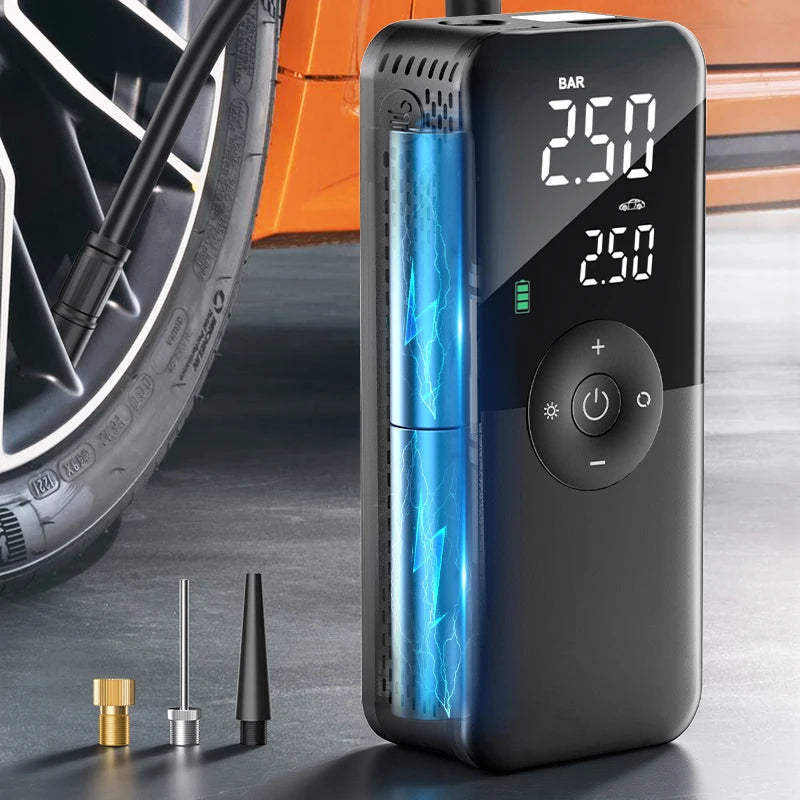 Inflador de neumáticos portátil, compresor de aire inalámbrico y recargable con pantalla digital para coches, motocicletas, bicicletas y balones