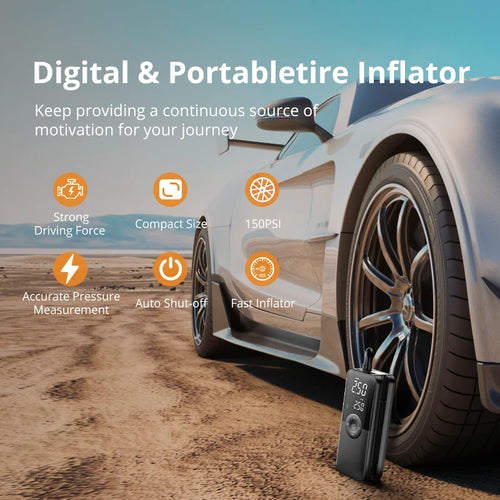 Inflador de neumáticos portátil, compresor de aire inalámbrico y recargable con pantalla digital para coches, motocicletas, bicicletas y balones